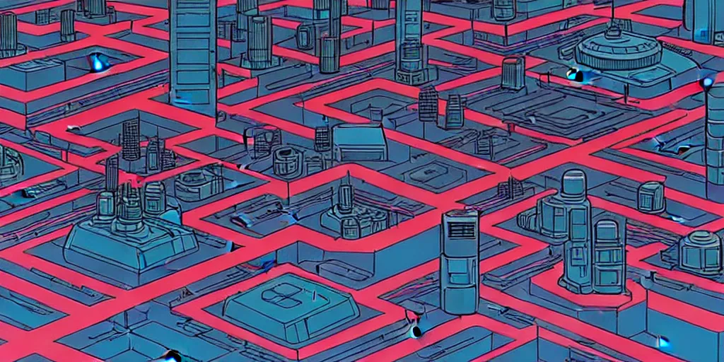 Image similar to areal view of mechanical futuristic brutalist city in the style of Akira!
