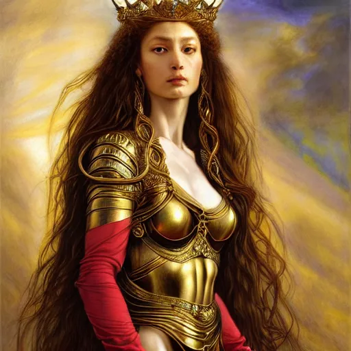 Image similar to highly detailed portrait of a majestic lioness queen in the form of a beautiful woman. d & d, art by donato giancola and evelyn de morgan and eugene delacroix and fenghua zhong. trending on artstation, intricate details, energetic composition, golden ratio, concept art, illustration, elegant art, global illuminaition