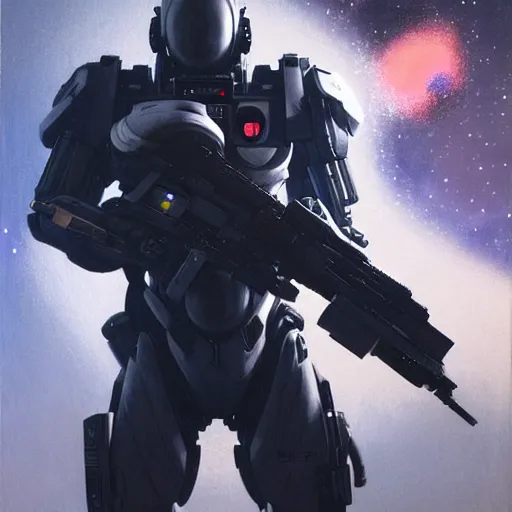 Image similar to award winning, extremely photorealistic, bokeh, beautiful detail, stars in the sky, cybernetic, sci-fi space game art, jeon Jungkook holding a gun. Photoreal, alien planet art by Akihito Yoshitomi AND Yoji Shinkawa AND Greg Rutkowski, Mark Arian trending on artstation