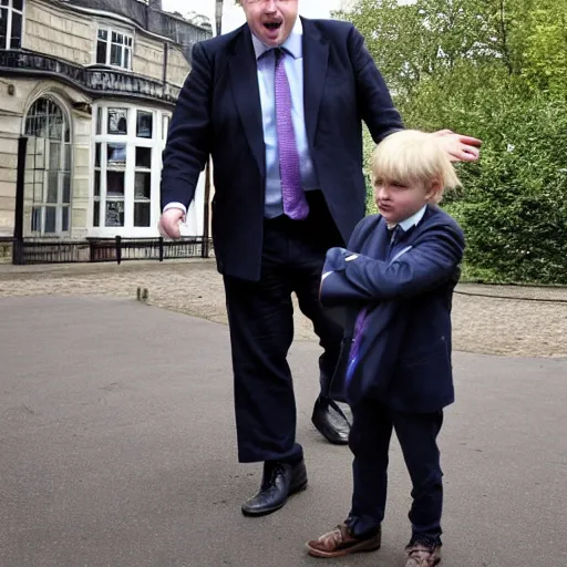 Prompt: Boris Johnson taking mini Boris Johnson to the zoo