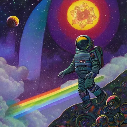 Image similar to kaleidoscope astronaut gerald brom rainbow prisms