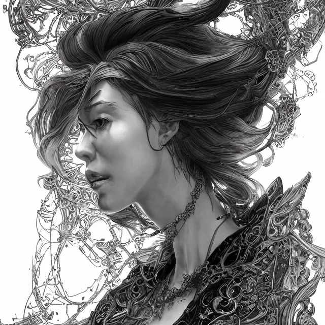 Prompt: the portrait of the lawful evil sorceress lawyer as an absurdly beautiful, graceful, elegant, sophisticated, woman, an ultrafine hyperdetailed illustration by kim jung gi, irakli nadar, intricate linework, bright colors, octopath traveler, final fantasy, unreal engine 5 highly rendered, global illumination, radiant light, detailed and intricate environment