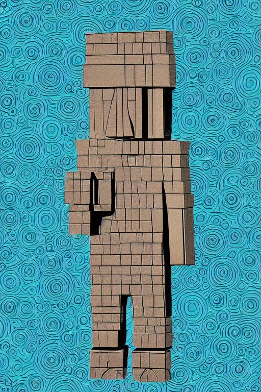 Image similar to cubist moai statue cutout digital illustration cartoon colorful beeple