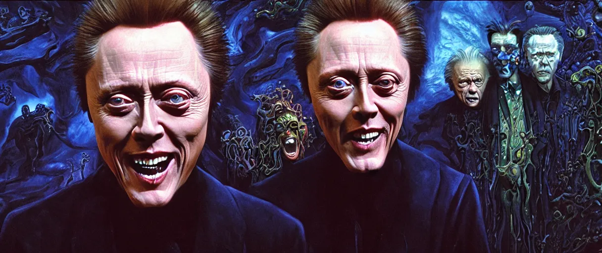 Prompt: neo-surrealist close-up matte painting of old christopher walken pointing and laughing at me wayne barlowe hannah yata very dramatic lighting 8k wide angle shallow depth of field