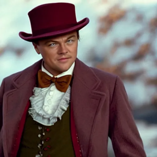 Image similar to leonardo dicaprio starring as willy wonka, movie still, 8 k