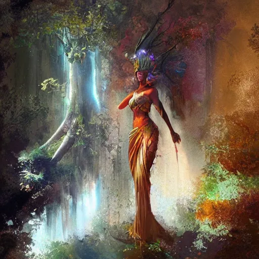 Image similar to tree goddess, epic, fantasy, incricate details, craig mullins