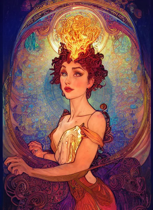 Prompt: Fire Goddess, ambient lighting, 4k, josephine wall, alphonse mucha, lois van baarle, ilya kuvshinov, rossdraws, artstation