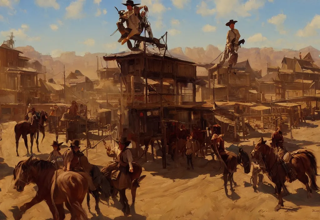 Prompt: greg manchess painting of a wild west town landscape with no person nor horse in the painting only buildings in the year 1 8 5 0, in winter, painting, trending on artstation, by huang guangjian and gil elvgren and sachin teng