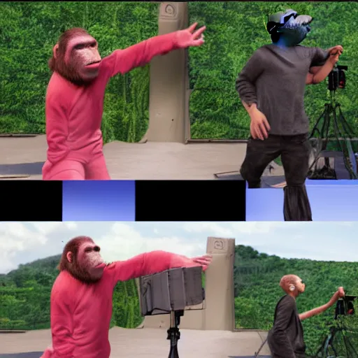 Image similar to green screen student film reenactment of planet of the apes