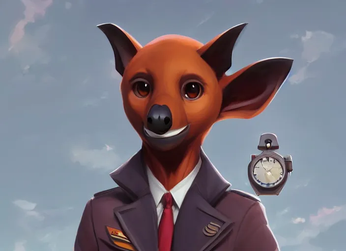 Prompt: character portrait feature of the anthro male anthropomorphic simple fruit bat fursona wearing airline pilot outfit uniform professional pilot for delta airlines character design stylized by charlie bowater, ross tran, artgerm, and makoto shinkai, detailed, soft lighting, rendered in octane