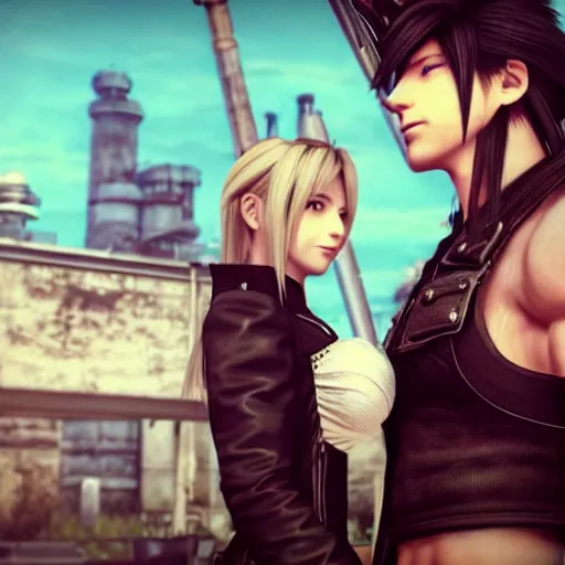 Image similar to Tifa Lockhart and Cloud Strife from Final Fantasy VII Remake in a wedding, shot on iphone, hyperdetailed