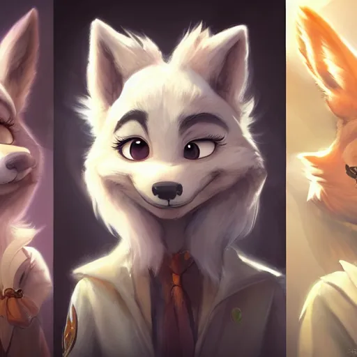 Image similar to portrait character design a cute fluffy wolf girl, style of maple story and zootopia, portrait studio lighting by jessica rossier and brian froud and gaston bussiere
