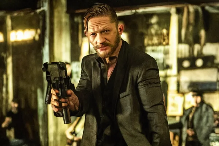 Prompt: film still of Tom Hardy as Max Payne at Club RagnaRock in the Max Payne movie, 4k