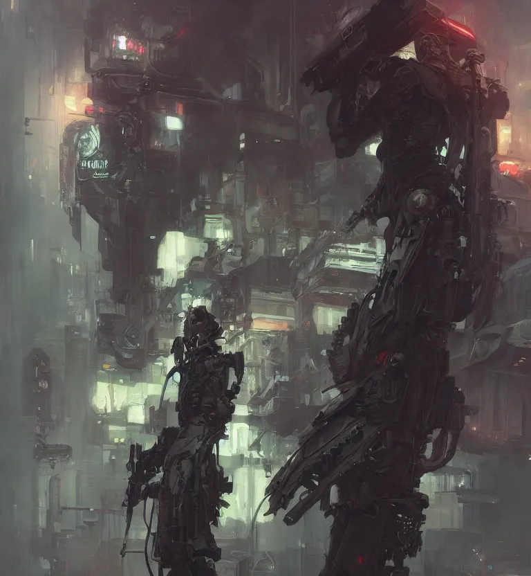 Image similar to a painting of cyberpunk death dealer, by jeremy mann, krenz cushart, artem demura, alphonse mucha, intricate, elegant, highly detailed, digital painting, artstation, concept art, smooth, sharp focus, illustration, art