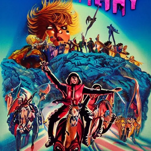 Image similar to into glory ride, 1980s fantasy movie poster artwork