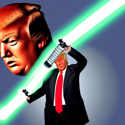 Prompt: donald trump wielding a lightsaber, dynamic lighting, highly detailed