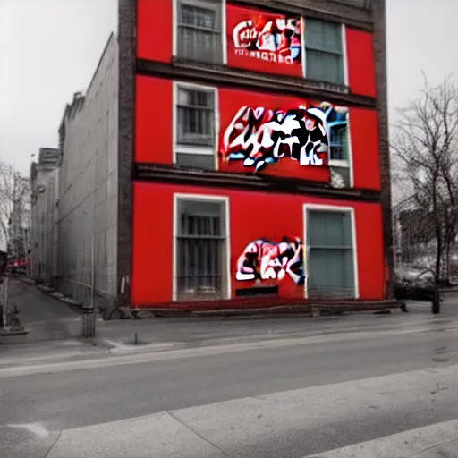 Prompt: a ghost sign on the side of a building, advertising coca - cola