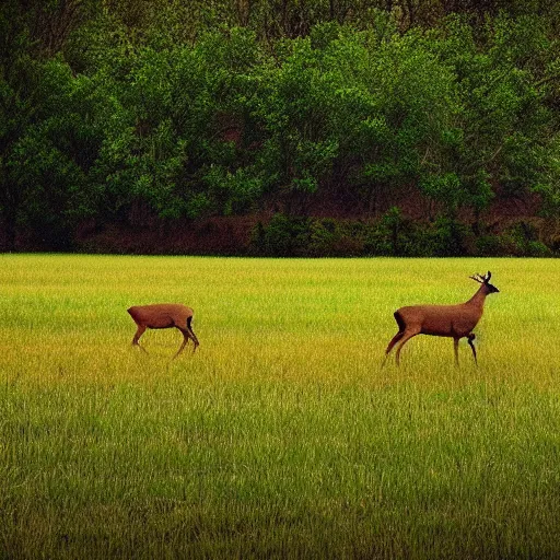 Prompt: beautiful field with a deer