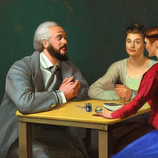 Image similar to The digital art depicts two people, a man and a woman, sitting at a table. The man is looking at the woman with a facial expression that indicates he is interested in her. The woman is looking at the man with a facial expression that indicates she is not interested in him. There is a lamp on the table between them. cell shading, goldenrod by Peter Kemp, by Alex Prager loose