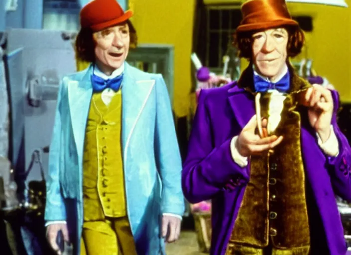 Image similar to film still of Ian McKellan as Willy Wonka in Willy Wonka and the Chocolate Factory 1971