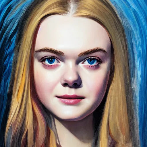 Image similar to professional painting of Elle Fanning in the style of Mark Waid and Alex Ross, head and shoulders portrait, symmetrical facial features, smooth, sharp focus, illustration, intricate, stormy weather, extremely detailed masterpiece,