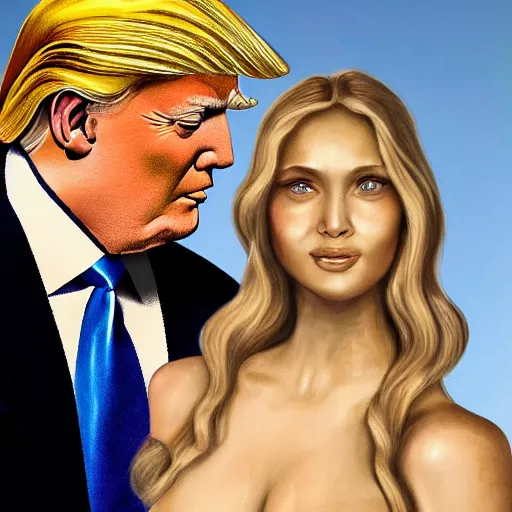 Image similar to portrait of Aphrodite and Donald Trump, photorealistic, 4K