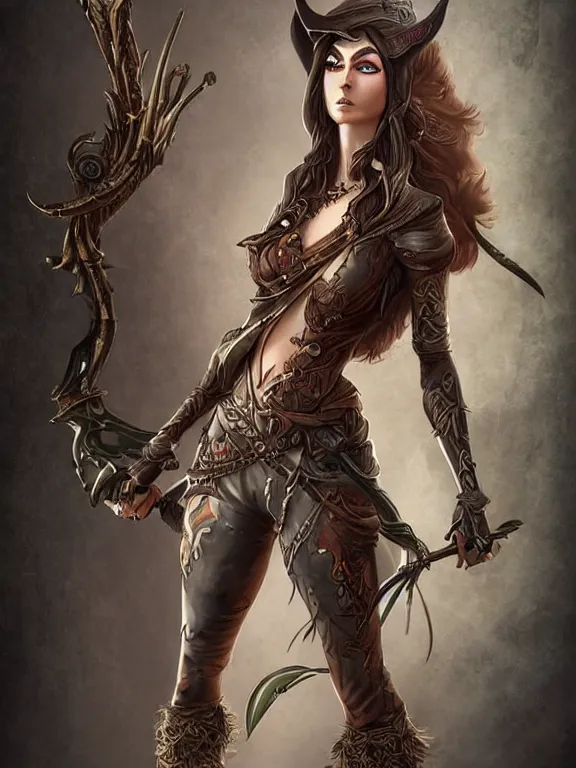 Image similar to full body portrait of a female elven pirate, character design, correct anatomy, concept art, digital illustration, ray tracing, ultra detailed, fantasy, intricate and highly detailed, coloured with lots of colour, pose, fantasy, sharp focus,