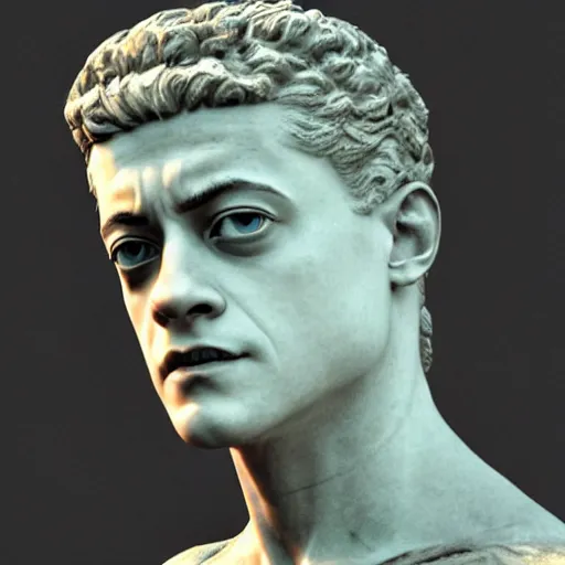 Image similar to rami malek as statue of ancient roman emperor, 3 d realism, high resolution render, museum photoshot, 8 k