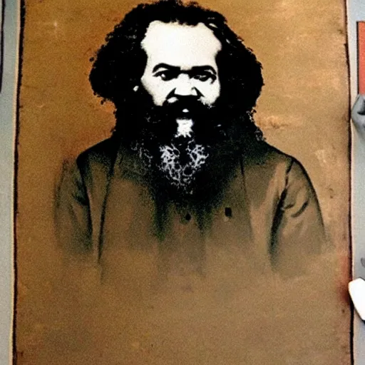 Prompt: beautiful cave painting portrait of karl marx