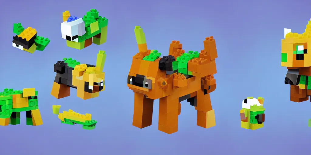 Prompt: very tiny creature made of a single brick, four legged, big cute eyes, quadrupedal, cute looking, kawaii, sharp focus, character, game concept art, blocky, lego mixels, flat toon style like katamari damacy inspired, pokemon inspired, blocky like minecraft