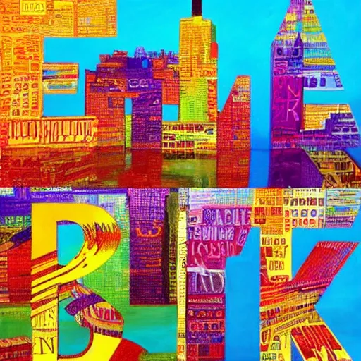 Image similar to a vivid painting. a cityscape made out of letters of the alphabet. beautiful colours. trending on artstation.