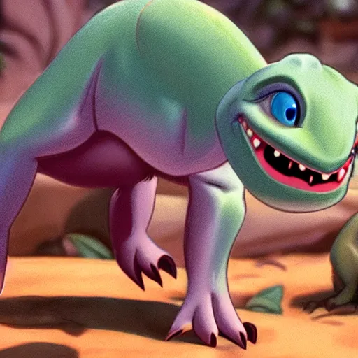 Prompt: cinematic still of a baby dinosaur by Don Bluth, 8k, promotional material