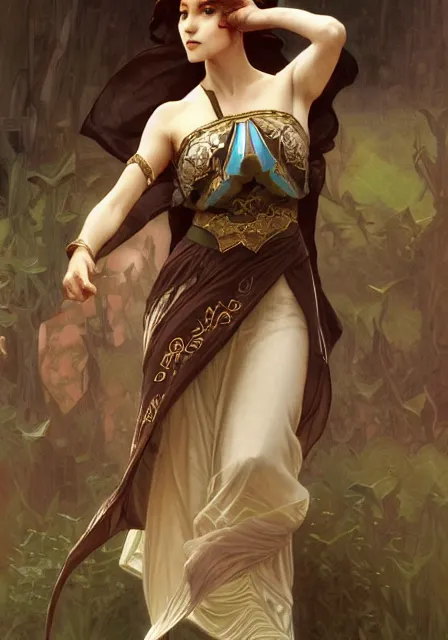 Image similar to zelda dance, intricate, elegant, highly detailed, digital painting, artstation, concept art, smooth, sharp focus, illustration, art by artgerm and greg rutkowski and alphonse mucha and william - adolphe bouguereau