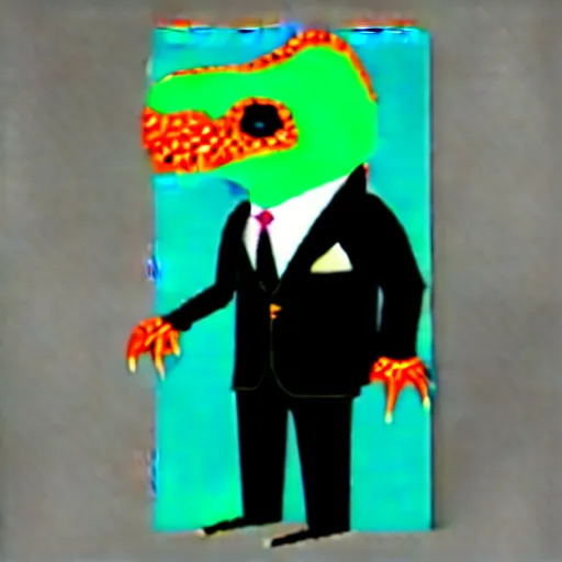 Image similar to dinosaur wearing a suit