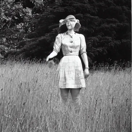 Prompt: a photo of a woman at the english countryside by nina leen