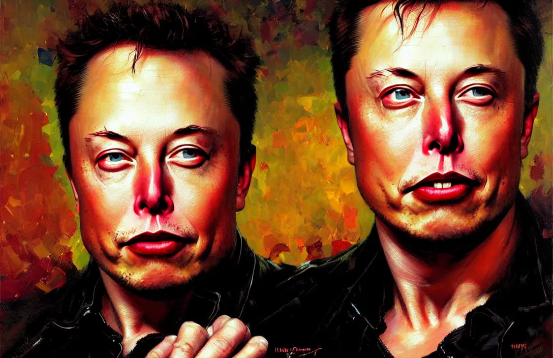 Image similar to portrait of elon musk!!!!!!!!!!!!!!!!!!!!!!!!!!!, detailed face, detailed painting,, epic lighting, by ilya repin, phil hale and kent williams