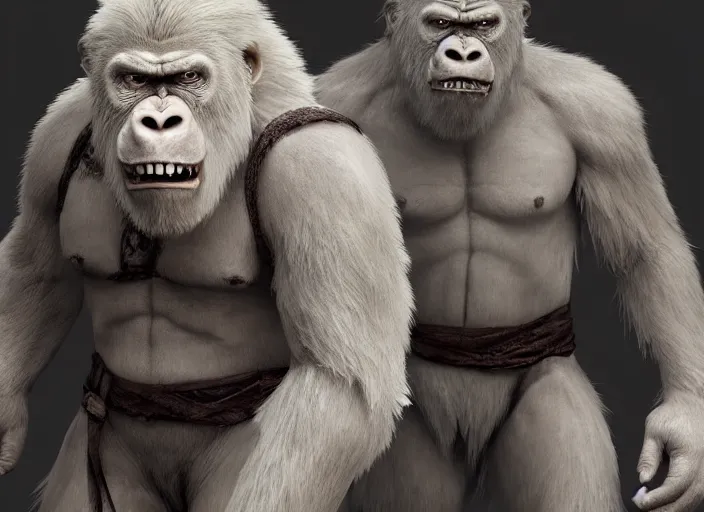 Image similar to extremely scary angry old tough rough looking albino warrior gorilla. scars, scary, gruffness, interesting 3 d character concept by square enix, in the style of league of legends, hyper detailed, cinematic, final fantasy, character concept, ray tracing, fur details, maya, c 4 d, artstation