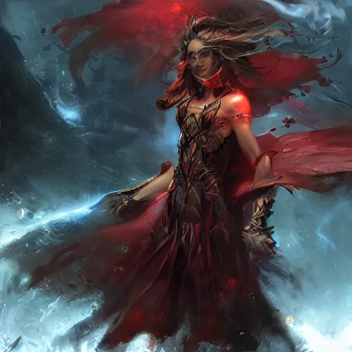 Image similar to enchanting sorcerer painted by Raymond Swanland