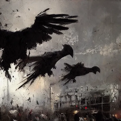 Prompt: ravens attacking, by jeremy mann.