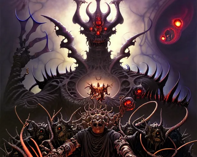 Prompt: the army of darkness and demons, fantasy character portrait made of fractals facing each other, ultra realistic, wide angle, intricate details, the fifth element artifacts, highly detailed by peter mohrbacher, hajime sorayama, wayne barlowe, boris vallejo, aaron horkey, gaston bussiere, craig mullins