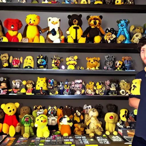 Prompt: yellowbear showing off his nft collection