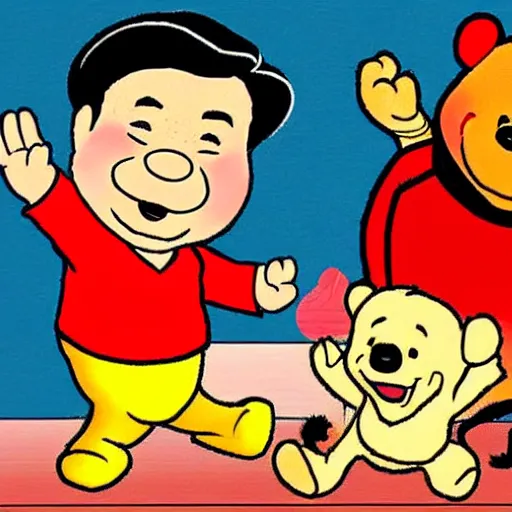 Image similar to drawing of xi jinping with the body of winnie the pooh and the head of xi jinping