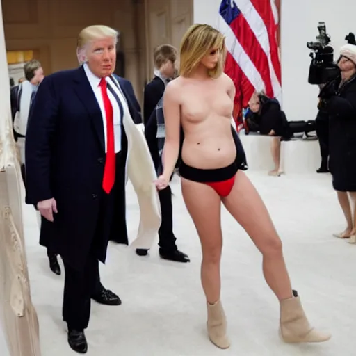 Prompt: Donald Trump wearing nothing but a diaper during inauguration