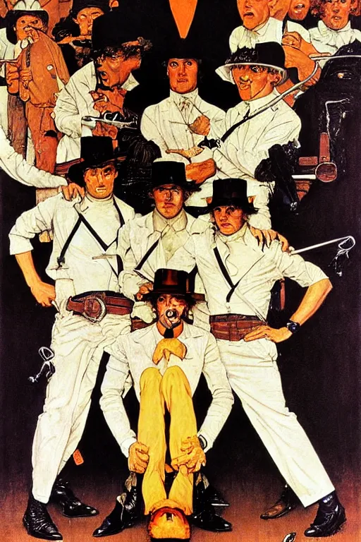 Image similar to a clockwork orange painted by Norman Rockwell