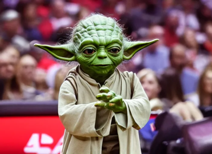 Image similar to ESPN still of Yoda playing in the nba playoffs live on espn, 4k