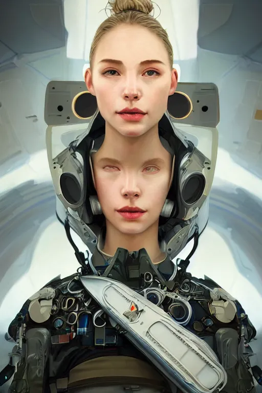 Image similar to portrait futuristic beautiful northern europe Airforce armored pilot Girl, at inside of future fighter aircraft, ssci-fi, fantasy, intricate, very very beautiful, elegant, human anatomy, neon light, highly detailed, digital painting, artstation, concept art, soft light, smooth, sharp focus, illustration, art by tian zi and WLOP and alphonse mucha