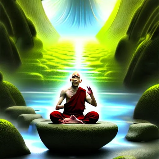 Prompt: a monk levitating water by meditating, digital art, fantasy art, matte painting