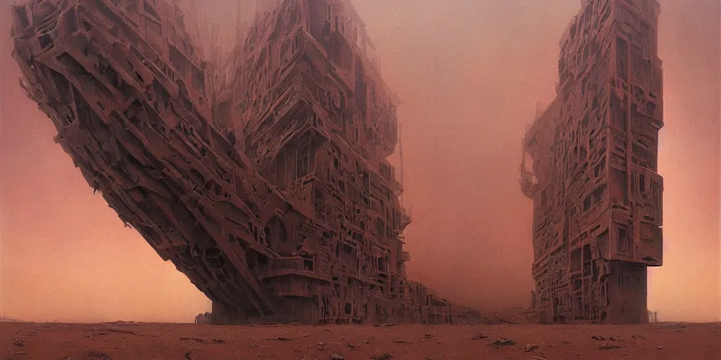 Image similar to supernova, mars red desert, neo brutalism babylon tower made from whale skeleton, painted by steve mccurry, terror, dark gloomy atmosphere, foggy, ruan jia, raymond swanland, lawrence alma tadema, zdzislaw beksinski, norman rockwell, jack kirby, tom lovell, alex malveda, greg staples