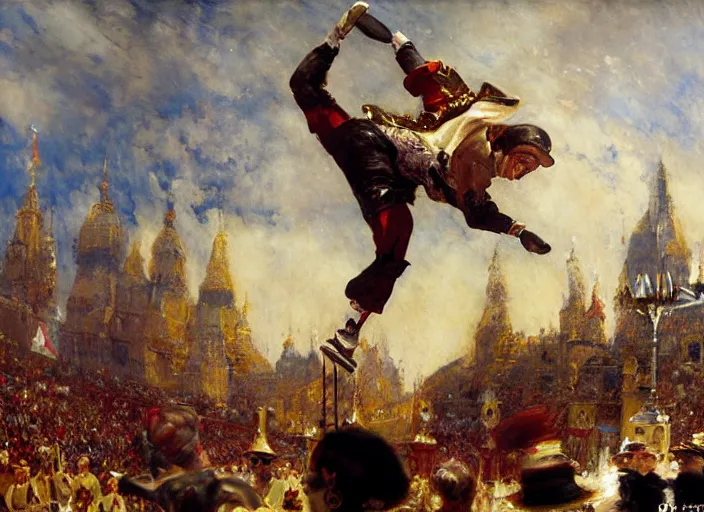 Prompt: the queen doing extreme skateboarding tricks at the olympics, highly detailed painting by gaston bussiere, craig mullins, j. c. leyendecker