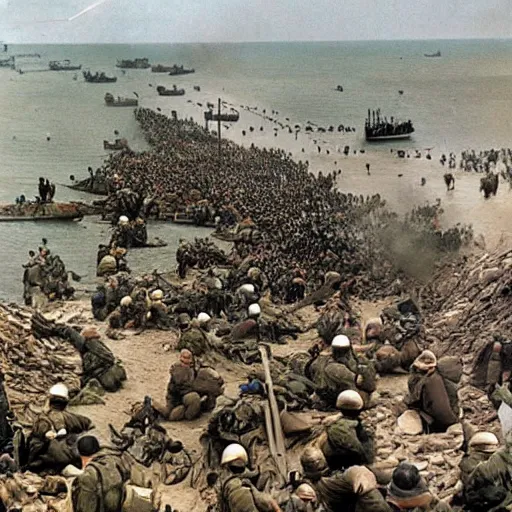 Prompt: d-day, 6 june 1944, colour photo